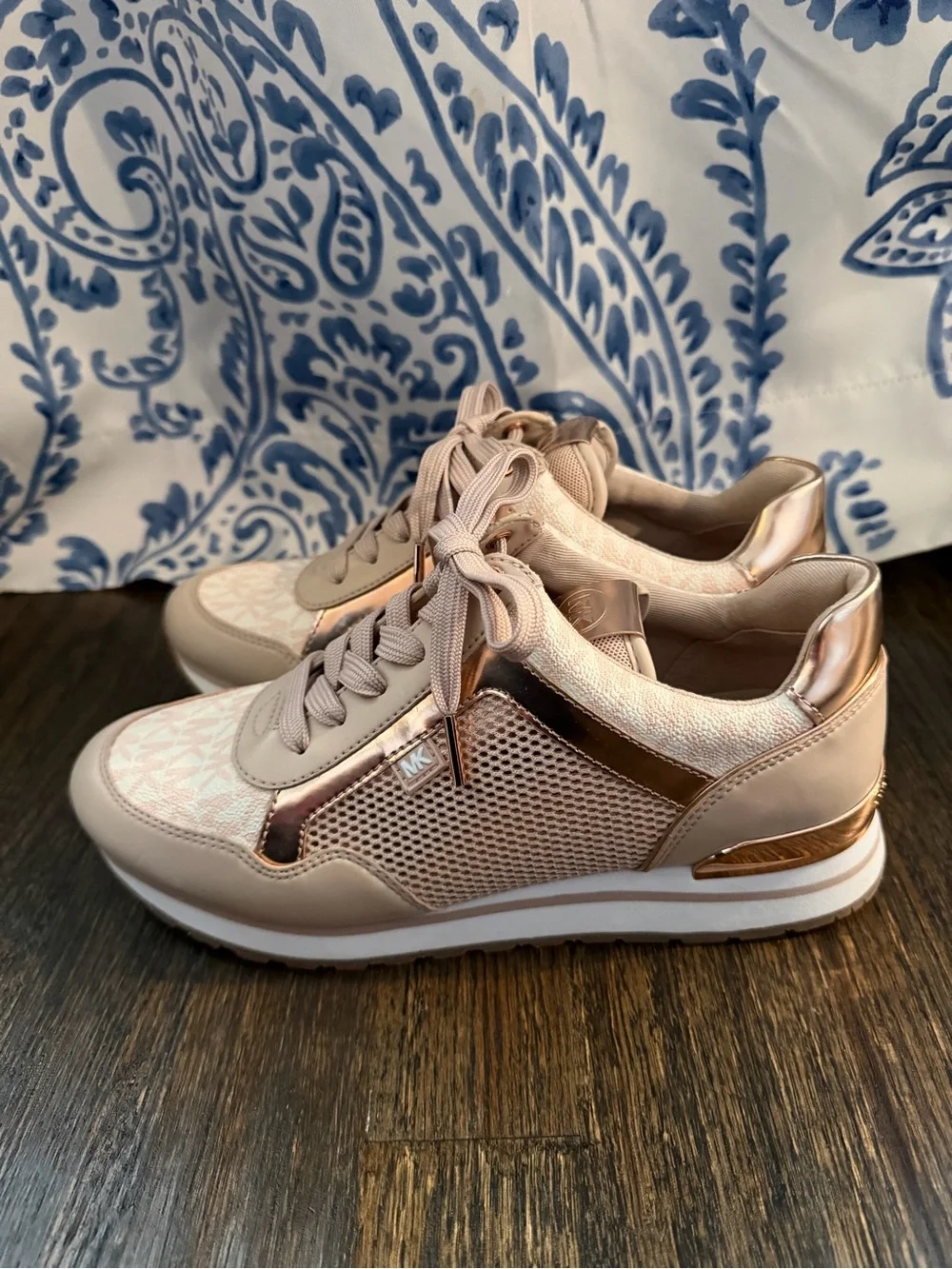 Michael Kors Rose Gold and Blush Metallic Lace-Up Sneakers